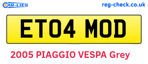 ET04MOD are the vehicle registration plates.