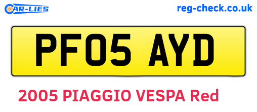 PF05AYD are the vehicle registration plates.