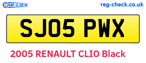 SJ05PWX are the vehicle registration plates.