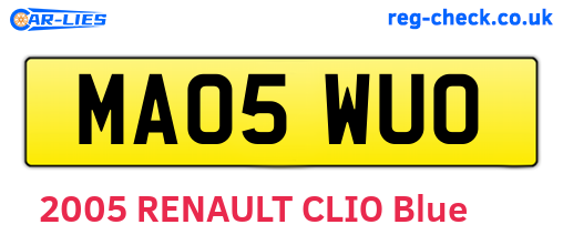 MA05WUO are the vehicle registration plates.