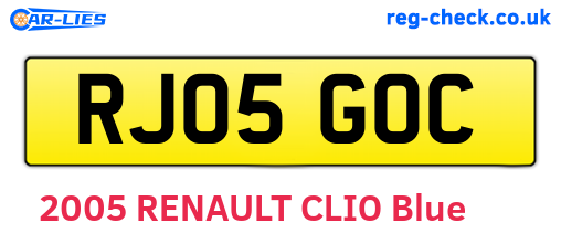 RJ05GOC are the vehicle registration plates.