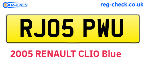 RJ05PWU are the vehicle registration plates.