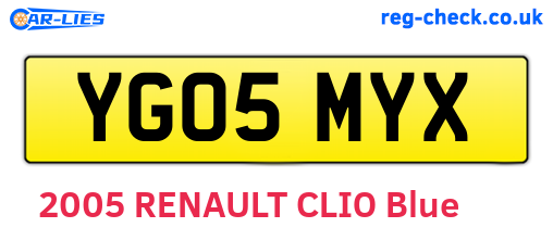 YG05MYX are the vehicle registration plates.