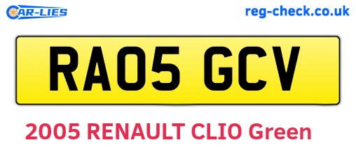 RA05GCV are the vehicle registration plates.