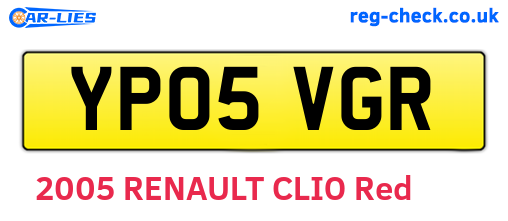 YP05VGR are the vehicle registration plates.