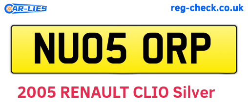 NU05ORP are the vehicle registration plates.