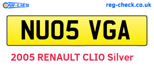 NU05VGA are the vehicle registration plates.