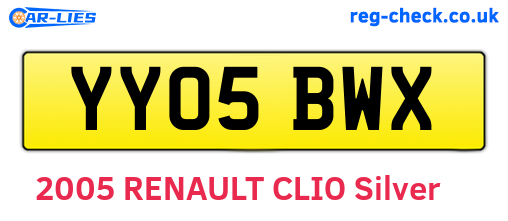 YY05BWX are the vehicle registration plates.