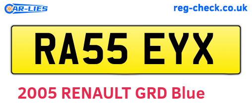 RA55EYX are the vehicle registration plates.