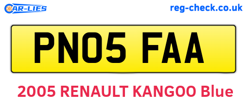 PN05FAA are the vehicle registration plates.