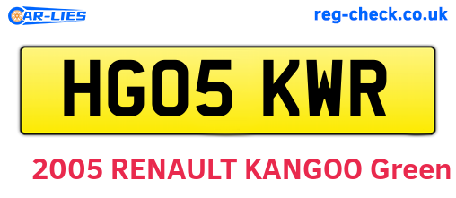HG05KWR are the vehicle registration plates.