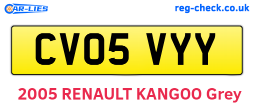 CV05VYY are the vehicle registration plates.