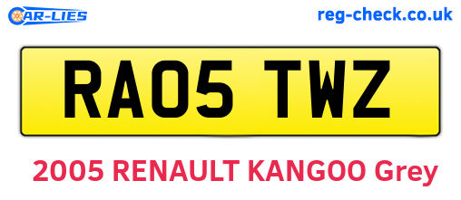 RA05TWZ are the vehicle registration plates.