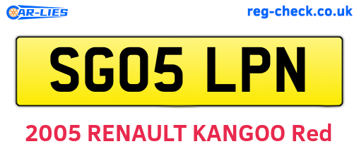 SG05LPN are the vehicle registration plates.