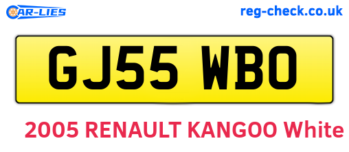 GJ55WBO are the vehicle registration plates.