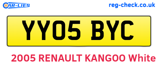 YY05BYC are the vehicle registration plates.