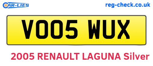 VO05WUX are the vehicle registration plates.