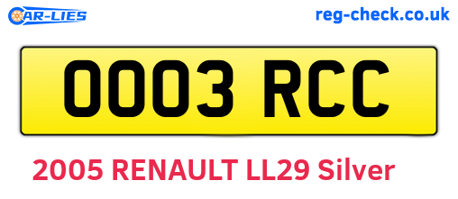 OO03RCC are the vehicle registration plates.