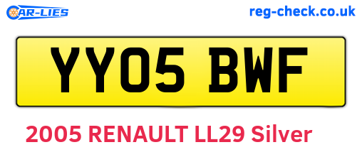YY05BWF are the vehicle registration plates.