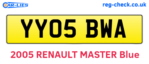 YY05BWA are the vehicle registration plates.