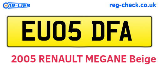 EU05DFA are the vehicle registration plates.