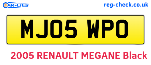 MJ05WPO are the vehicle registration plates.