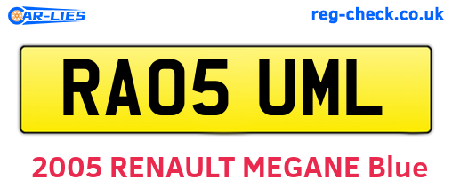 RA05UML are the vehicle registration plates.