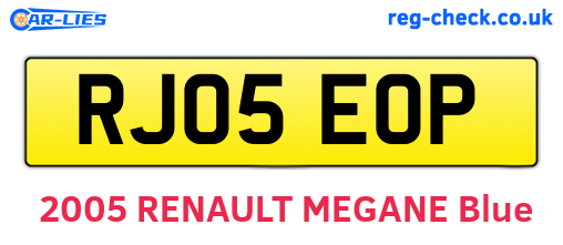 RJ05EOP are the vehicle registration plates.