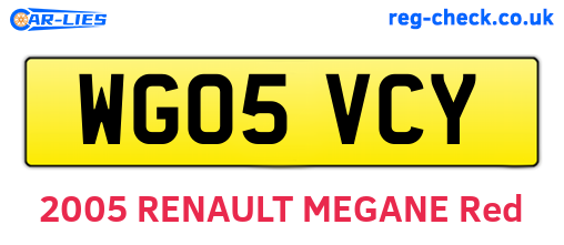 WG05VCY are the vehicle registration plates.