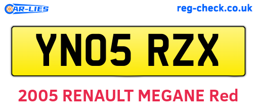 YN05RZX are the vehicle registration plates.