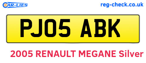 PJ05ABK are the vehicle registration plates.