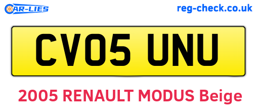 CV05UNU are the vehicle registration plates.