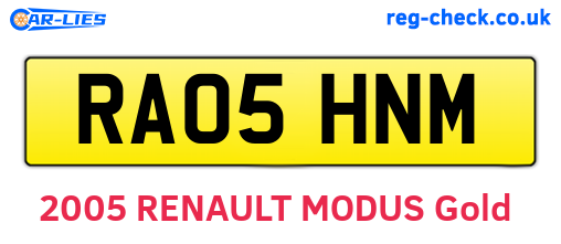 RA05HNM are the vehicle registration plates.