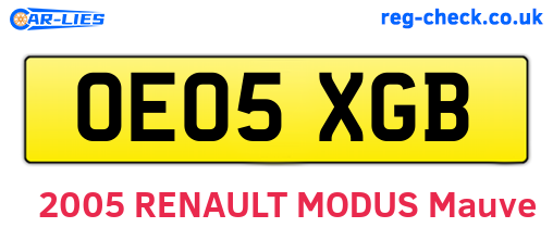 OE05XGB are the vehicle registration plates.