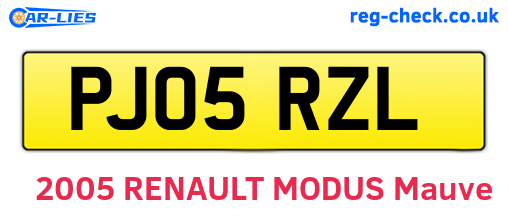 PJ05RZL are the vehicle registration plates.