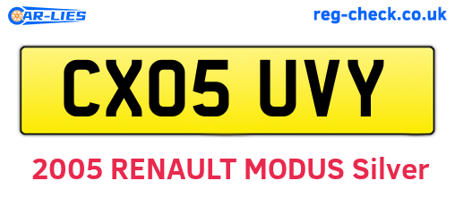 CX05UVY are the vehicle registration plates.