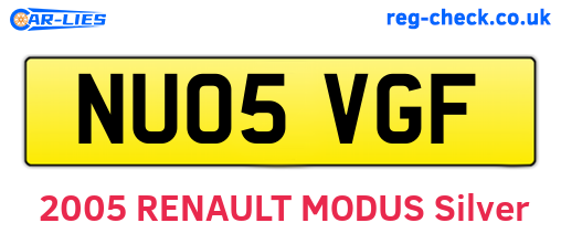 NU05VGF are the vehicle registration plates.