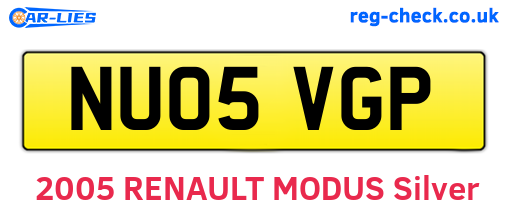 NU05VGP are the vehicle registration plates.