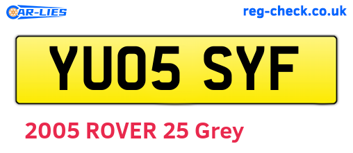 YU05SYF are the vehicle registration plates.