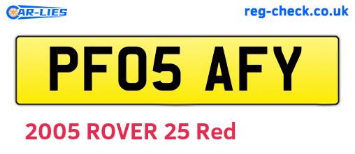PF05AFY are the vehicle registration plates.