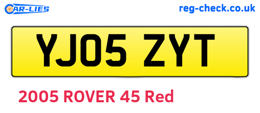 YJ05ZYT are the vehicle registration plates.