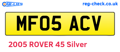 MF05ACV are the vehicle registration plates.