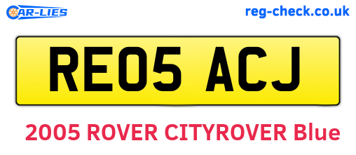 RE05ACJ are the vehicle registration plates.