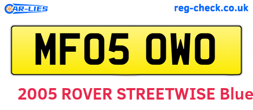 MF05OWO are the vehicle registration plates.