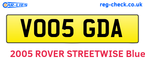 VO05GDA are the vehicle registration plates.