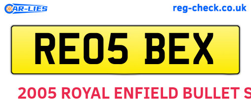 RE05BEX are the vehicle registration plates.