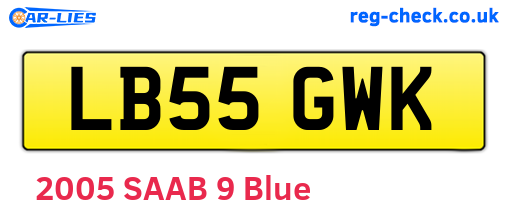 LB55GWK are the vehicle registration plates.