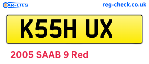 K55HUX are the vehicle registration plates.