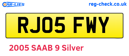 RJ05FWY are the vehicle registration plates.