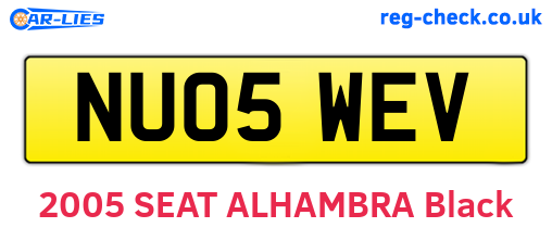 NU05WEV are the vehicle registration plates.
